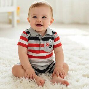 Petit Lem POP Music Striped Polo Short Sleeve Romper 12 Months